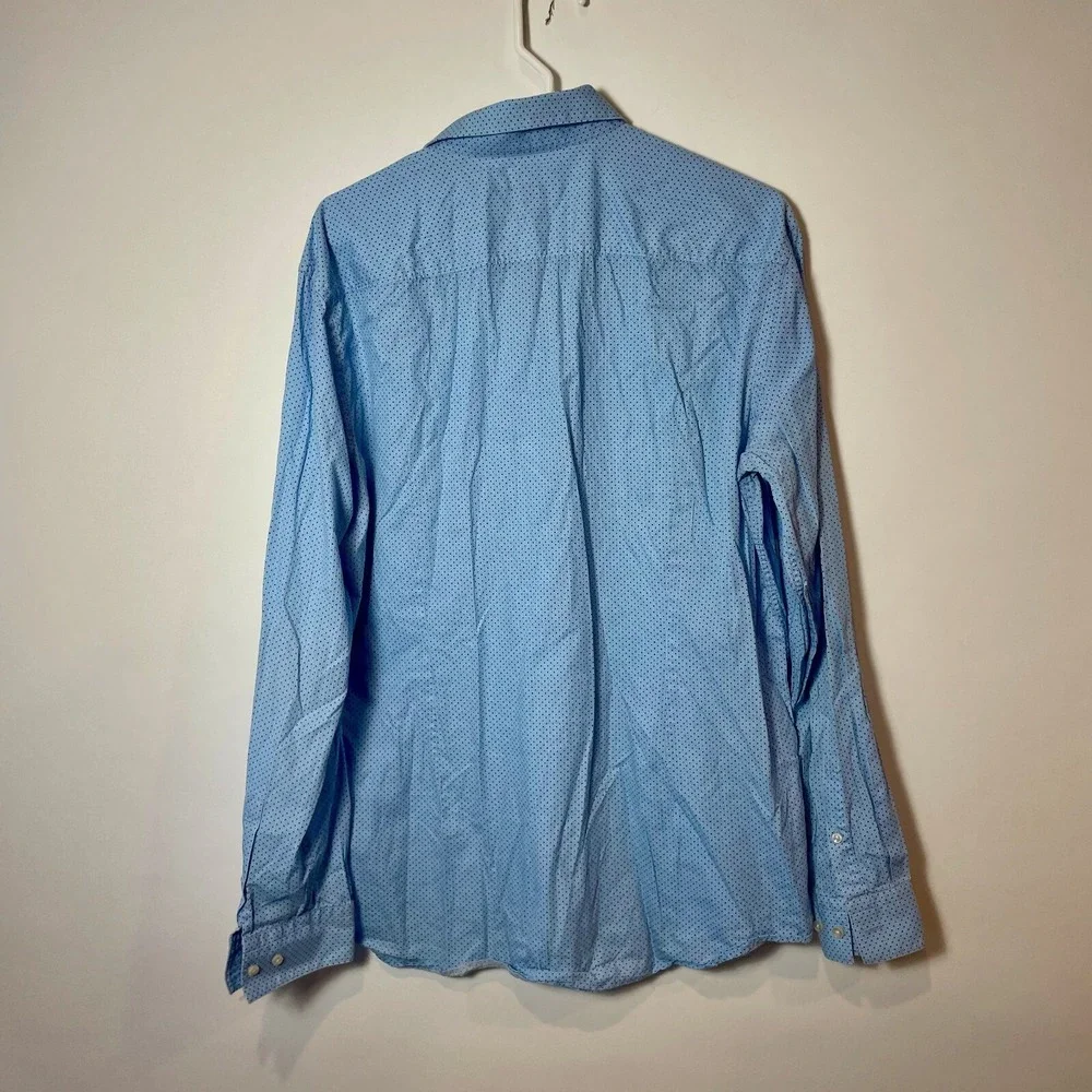 Hugo BOSS Long Sleeve Button Up Dress Shirt Mens 44 Blue Slim Fit Polka Dot‎